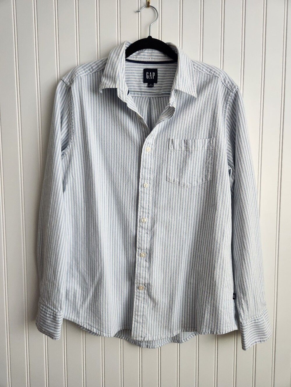 GAP Light Blue Striped Cotton Blend Button Up Long Sleeve Top Small
